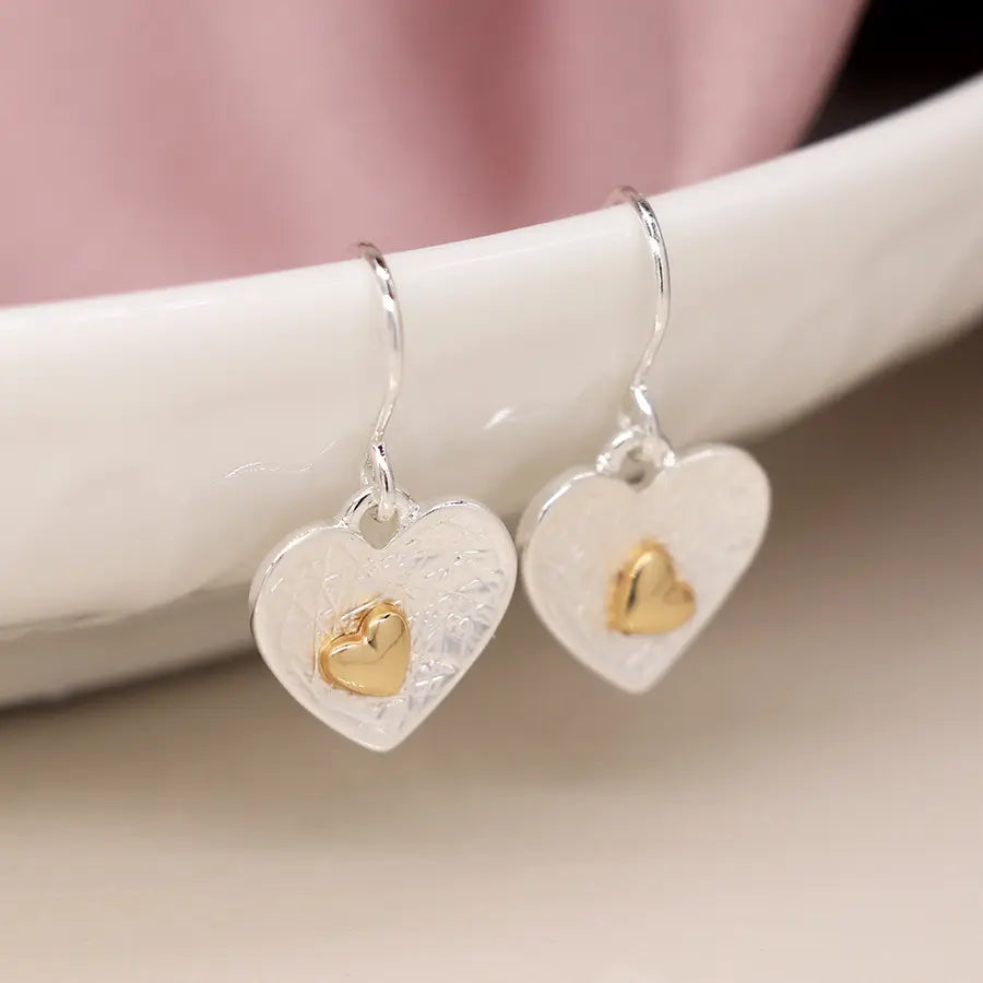 Silver & Gold-plated Double Heart Earrings