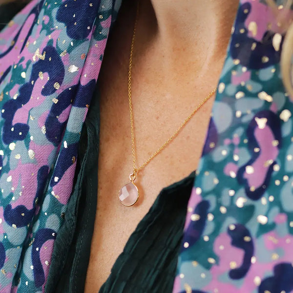 14k Gold Plated Rose Quartz Teardrop Necklace