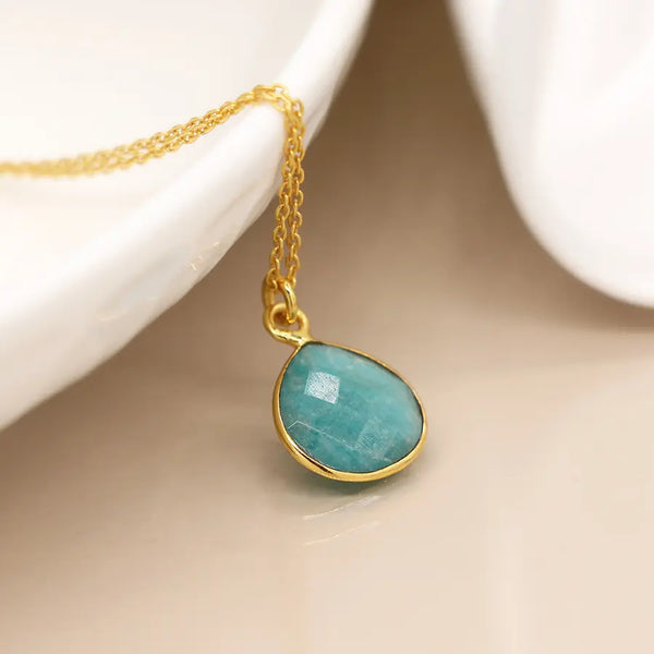 14k Gold Plated Amazonite Teardrop Necklace