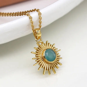 14k Gold Plated Sunburst Necklace with Amazonite