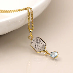 14k Gold Plated Rutile & Blue Topaz Necklace