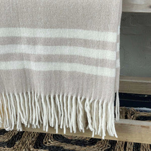 Pure New Wool Throw - Beige/White Stripe