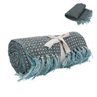 Teal & Brown Retro Stitch Cotton Throw