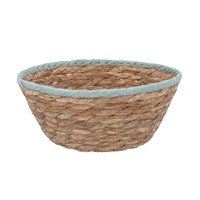 Blue Trim Natural Woven Basket Bowl - Mini