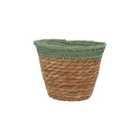 Green Trim Natural Woven Plant Pot Cover - Small