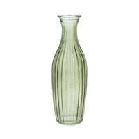 Olive Green Glass Ribbed Tall Slim Bud Vase