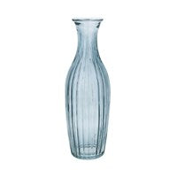 Blue Glass Ribbed Tall Slim Bud Vase