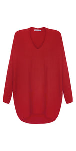 Mika X V-Neck Fine Knit - Berry Red