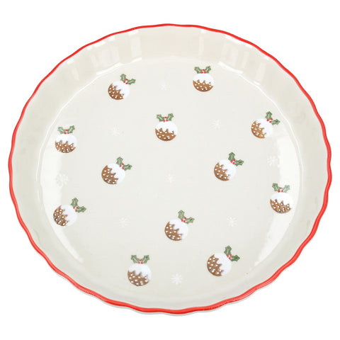 Stoneware Flan Dish with Christmas Puddings