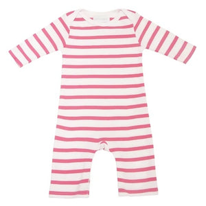 Striped All-in-One - Coral Pink & White - 0-6 Months