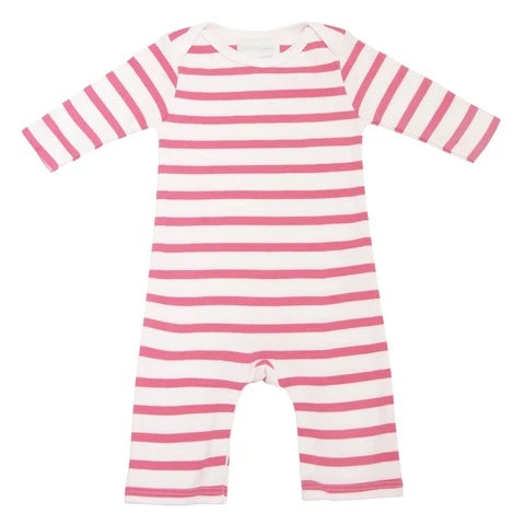 Striped All-in-One - Coral Pink & White - 0-6 Months