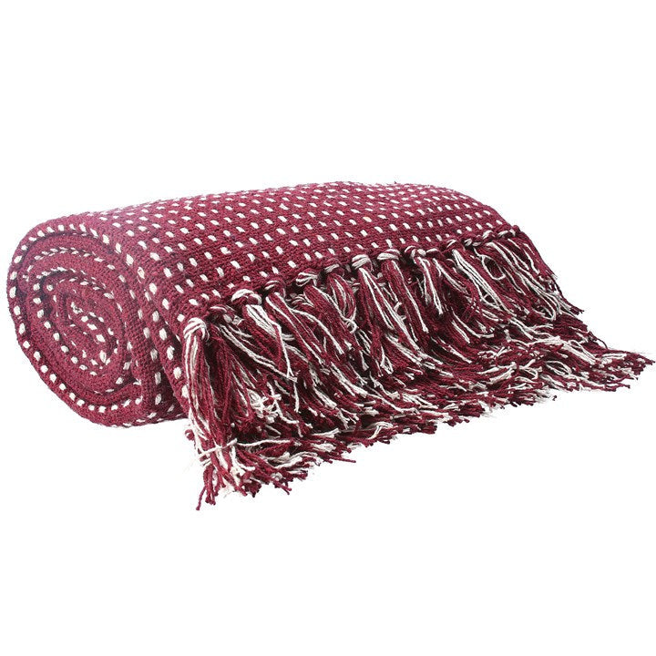 Maroon Woven Stab Stitch Cotton Throw