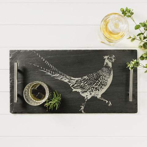 Large Etched Slate Serving Tray - Pheasant