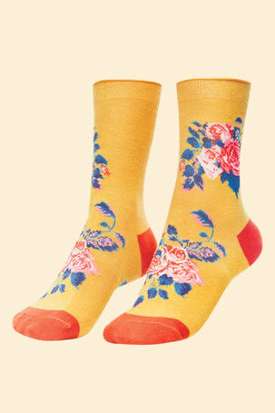 Ankle Socks - Floral Vines Mustard