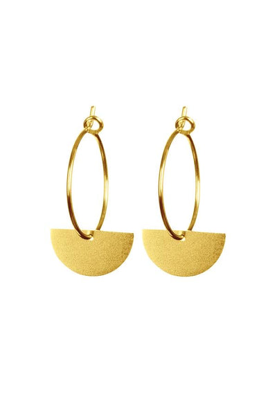 Gold Brushed Semi Circle Charm Earrings