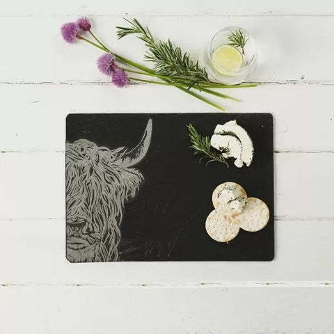 Etched Slate Cheese Board - Highland Cow