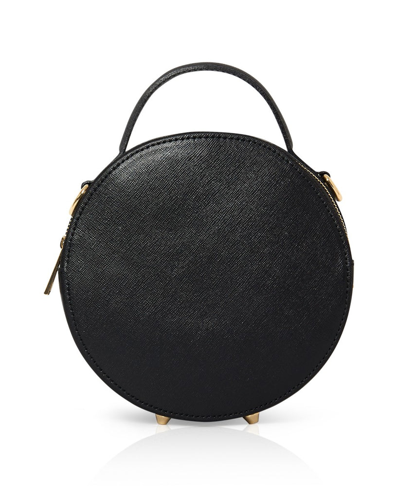 Round Leather Handbag - Black