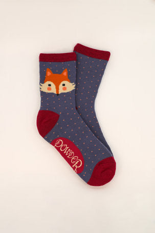 Ankle Socks - Cheeky Fox Face Denim