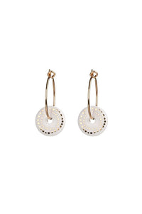 Porcelain White Dots Gold Earrings