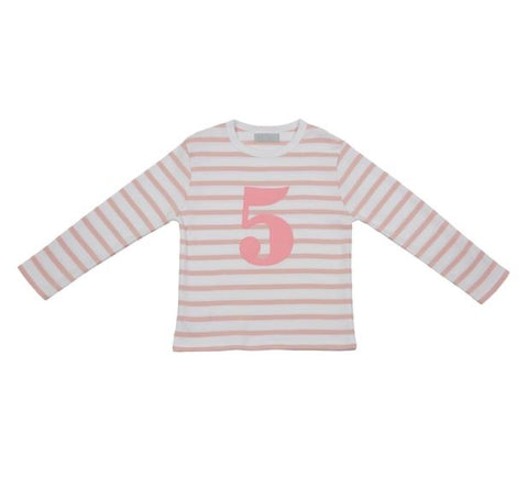 Striped Number T Shirt - Dusty Pink & White 5-6 Years