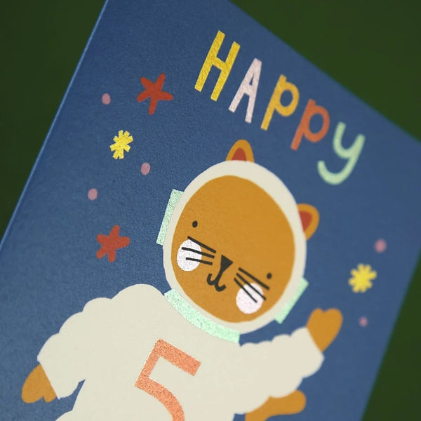 Happy Birthday - Age 5 Cat Astronaut