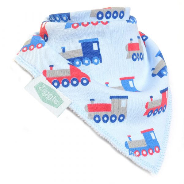 Fun absorbent baby bandana - Blue - Trains